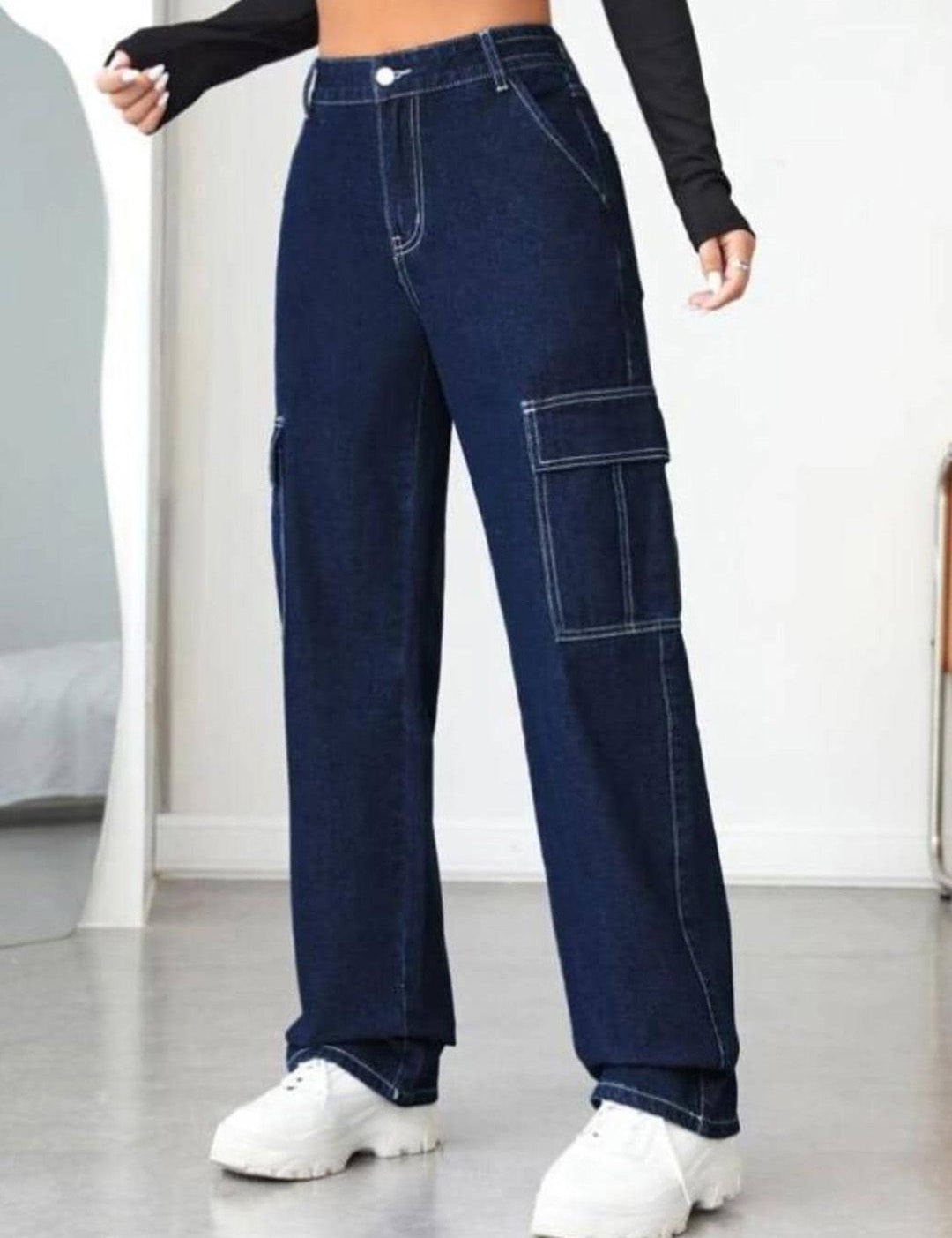 Kotty Women Blue Jean Straight Fit High-Rise Stretchable Cotton Jeans