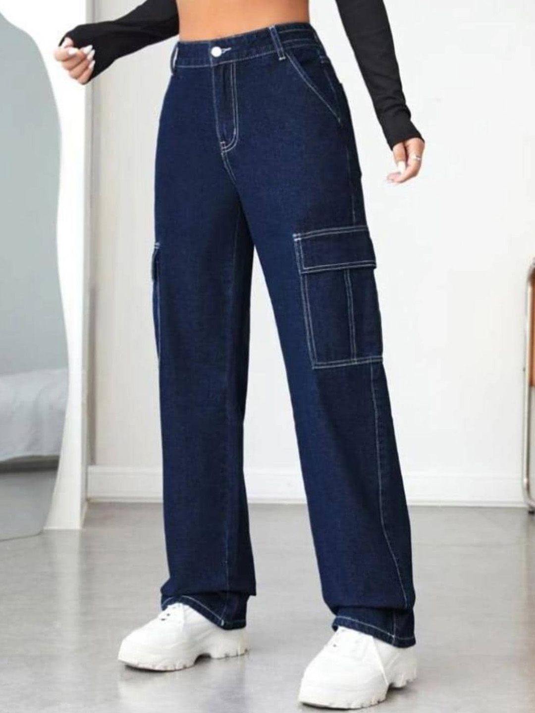 Kotty Women Blue Jean Straight Fit High-Rise Stretchable Cotton Jeans