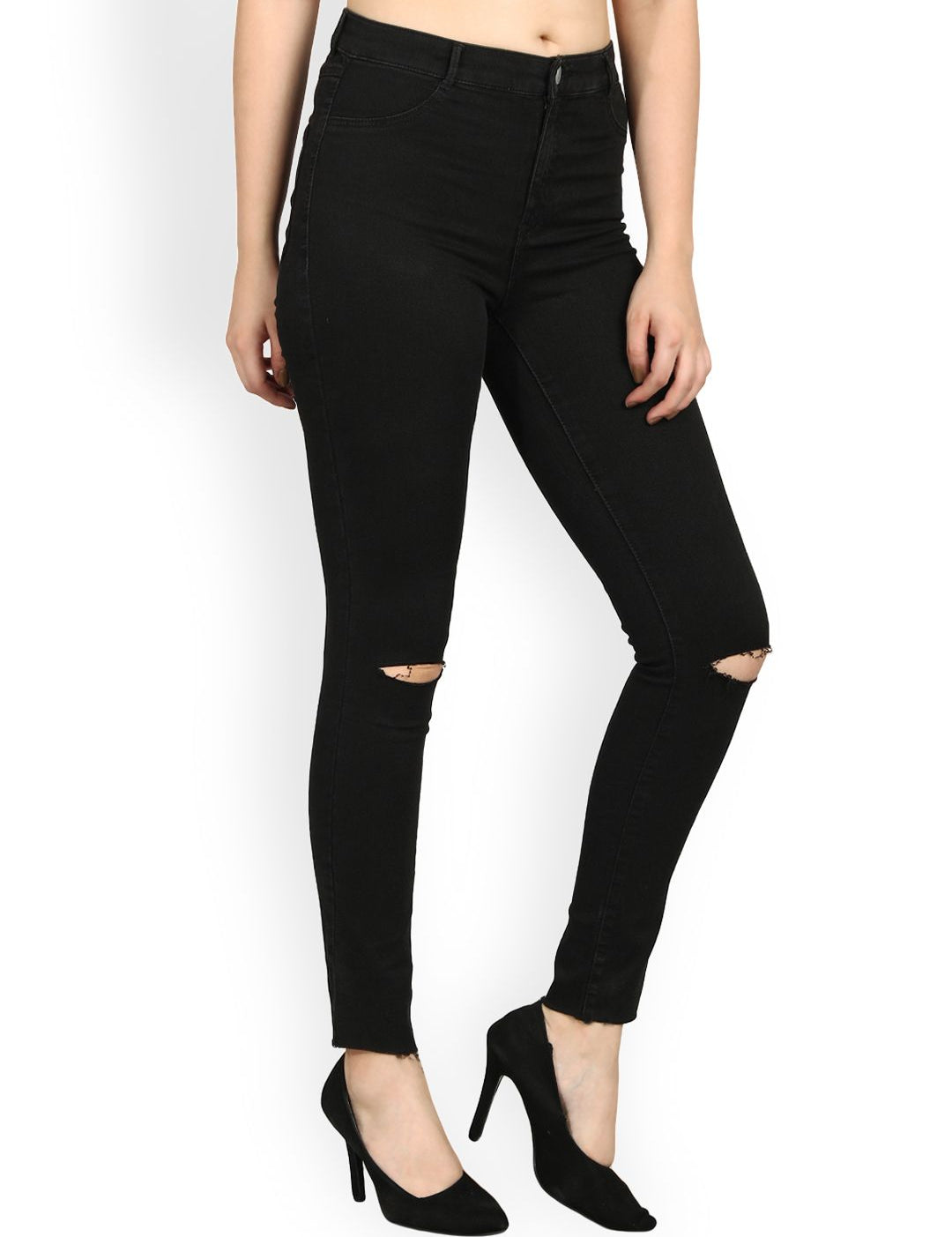 Kotty Women Black Skinny Fit High-Rise Slash Knee Jeans