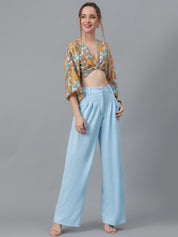 KOTTY BIZwear Women Blue Relaxed Straight Leg High-Rise Easy Wash Parallel Trousers