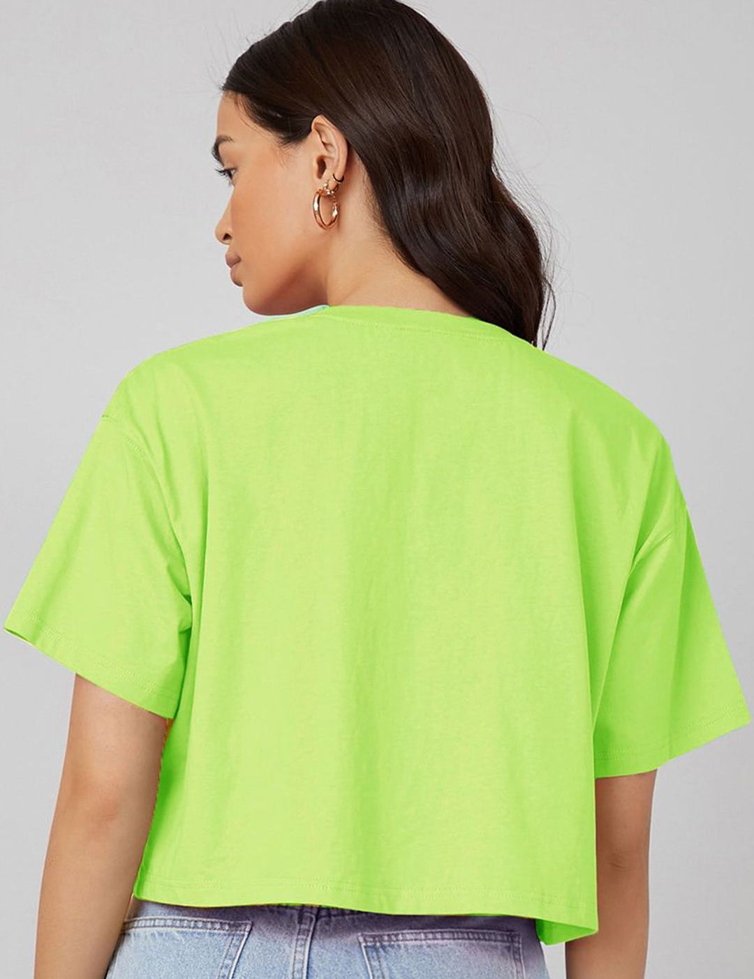 Kotty Lime Green Graphic Printed Oversized Cotton Casual T-Shirt