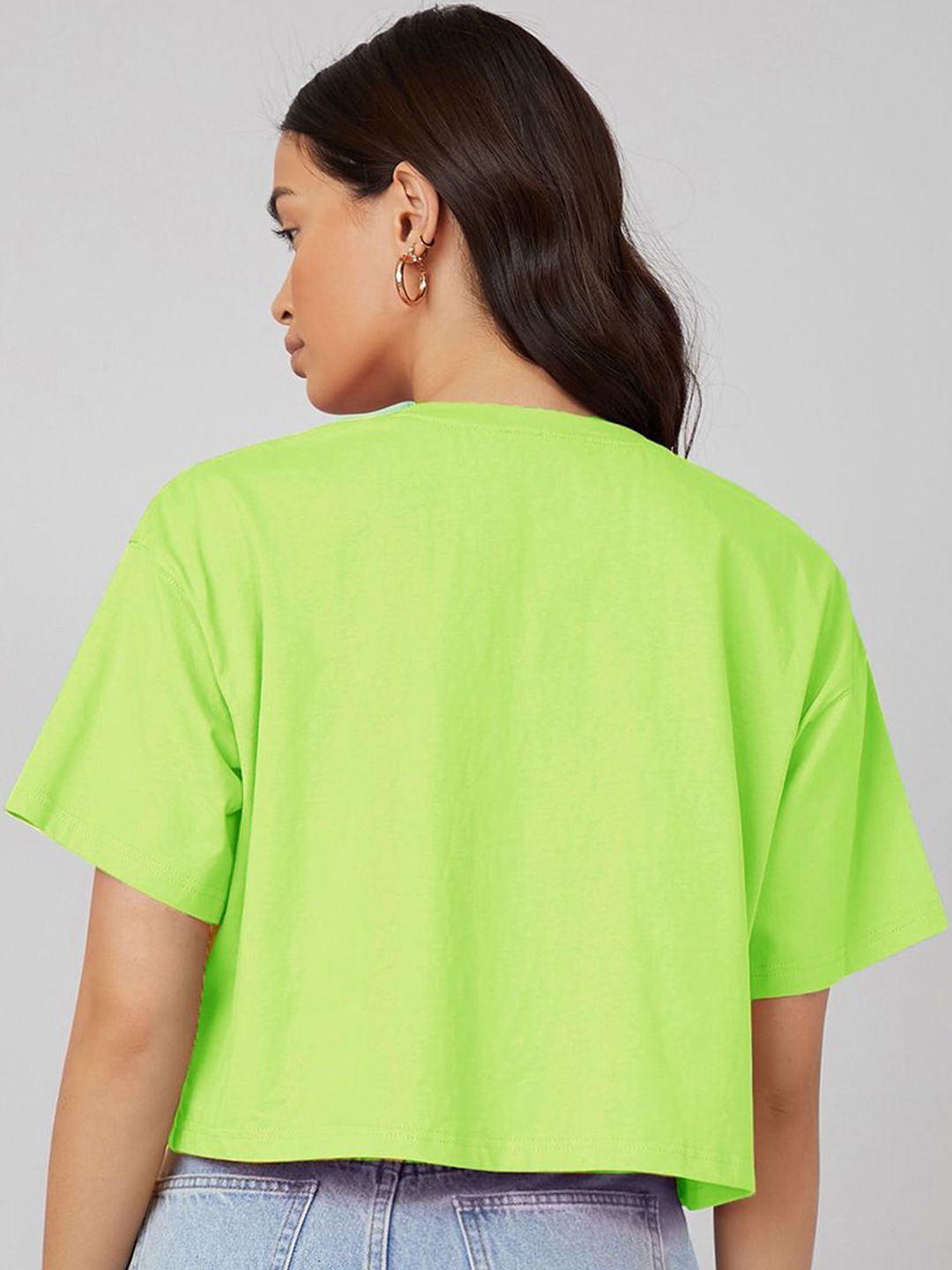 Kotty Lime Green Graphic Printed Oversized Cotton Casual T-Shirt