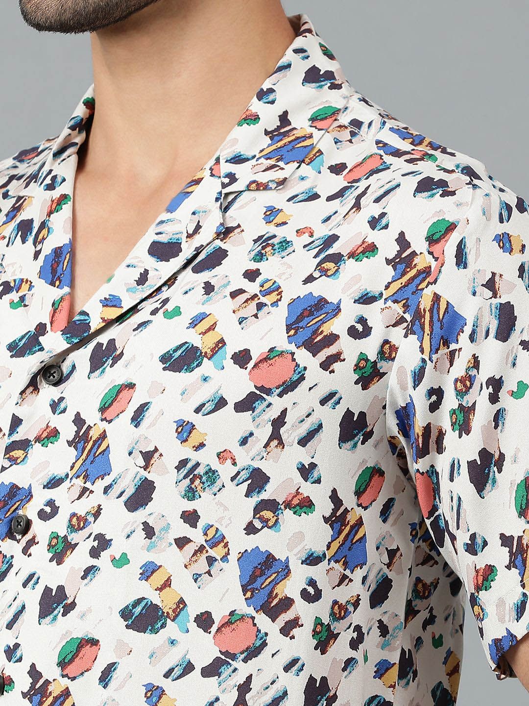 Kotty Men Cuban Collar Abstract Printed Casual Shirt