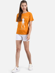 Kotty Women Mustard Orange Printed Round Neck T-shirt