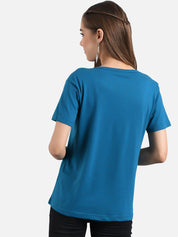 Kotty Women Blue Printed Round Neck T-shirt