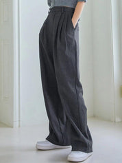 Kotty Women Grey Relaxed Straight Leg Straight Fit High-Rise Pleated Trousers