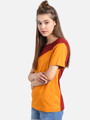 Kotty Women Yellow & Red Colourblocked Round Neck T-shirt