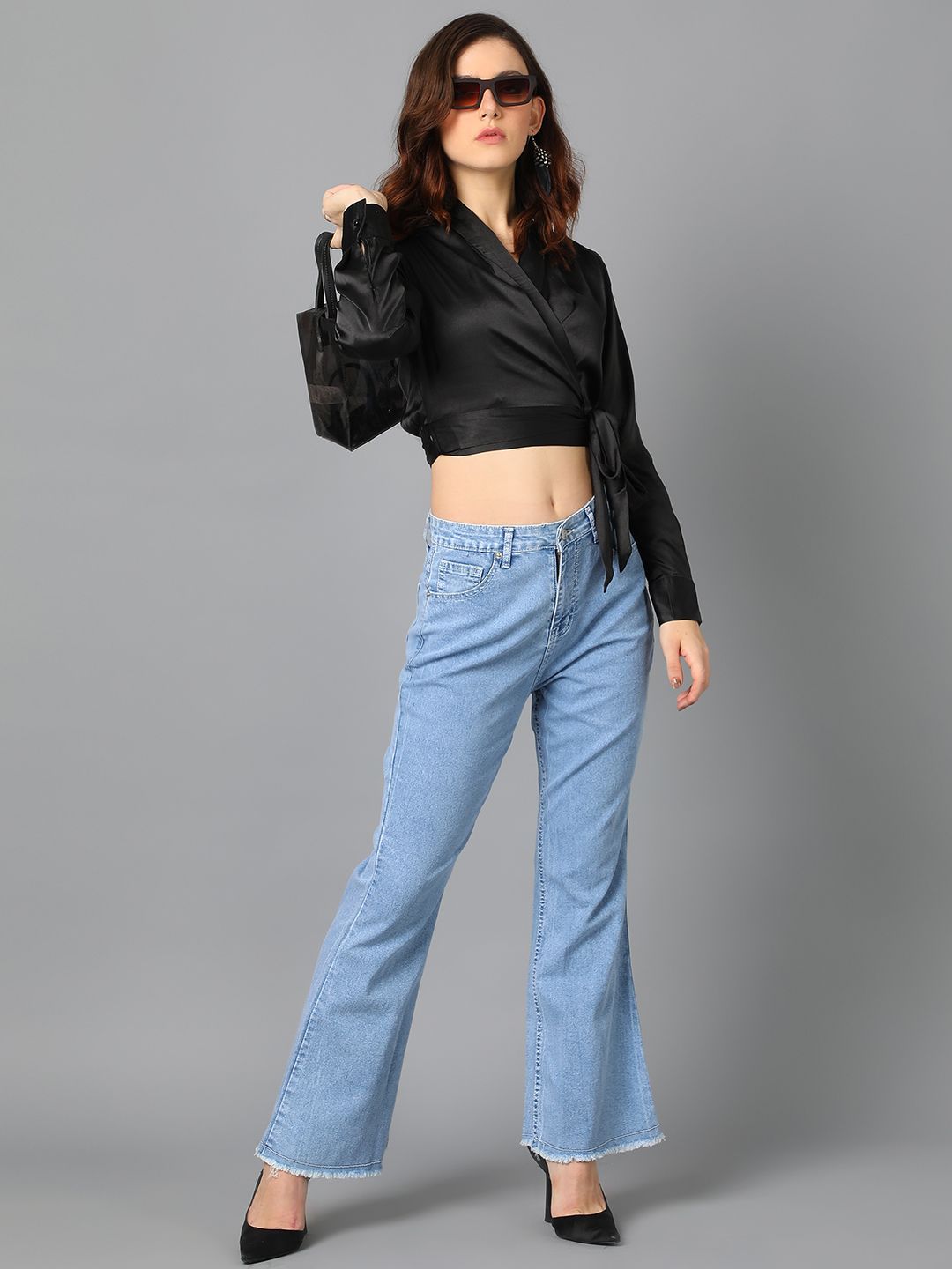 Kotty V-Neck Wrap Tie-Ups Crop Top