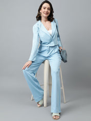 KOTTY BIZwear Blue Notched Lapel Collar Blazer & Mid Rise Trouser