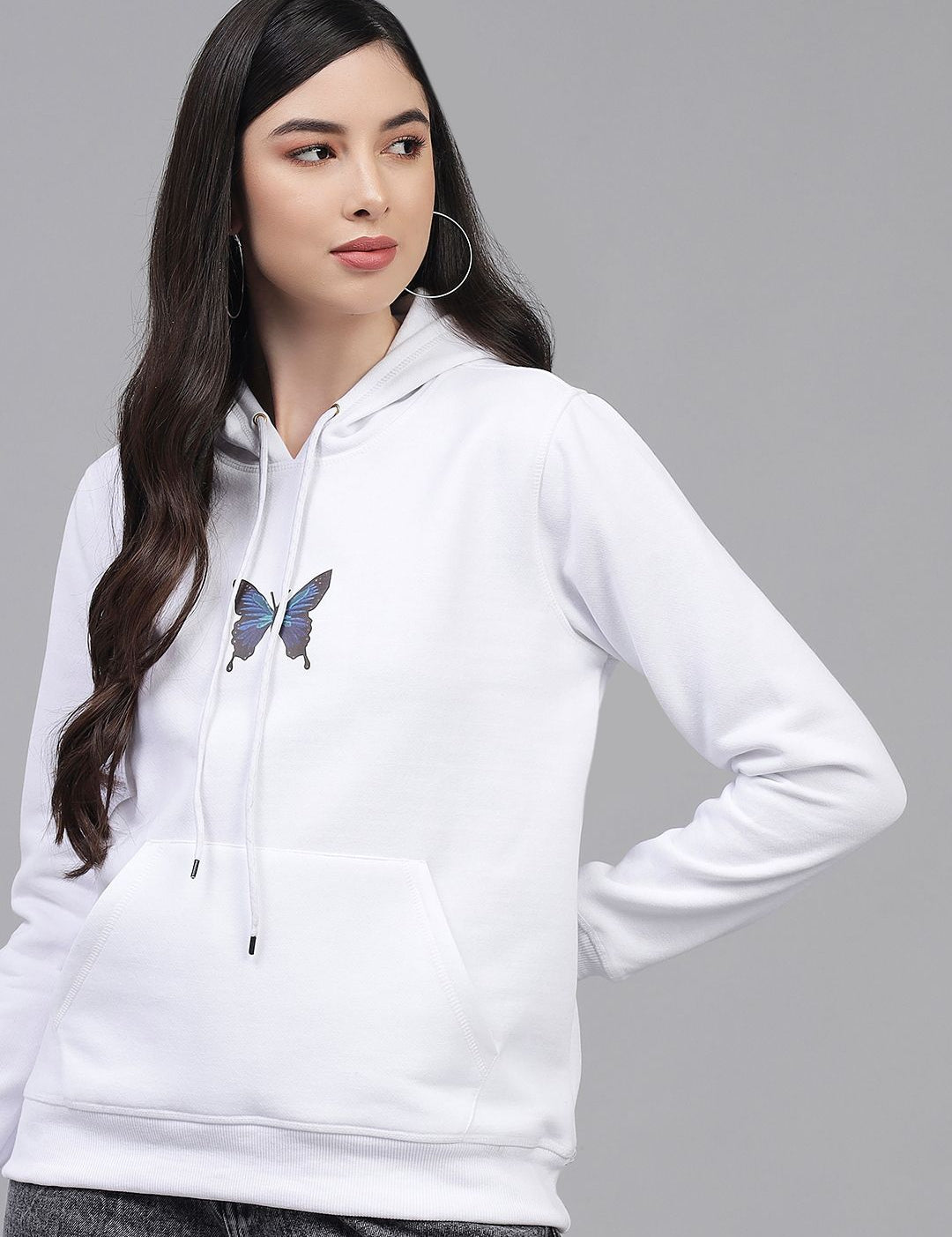 Kotty Women White Printed Hooded Sweatshirt