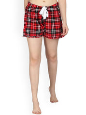 Kotty Women Red & Black Checked Lounge Shorts KTTSLEEPSHORTS206