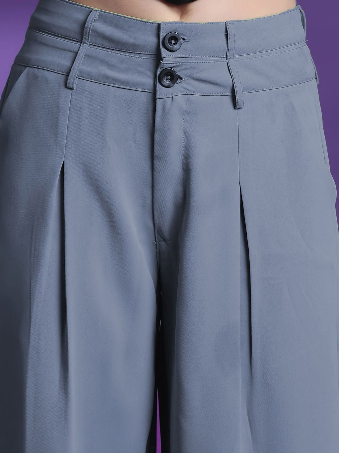 Kotty Women Straight Fit High-Rise Easy Wash Pleated Trousers