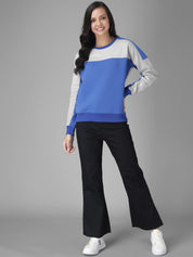 Kotty Women White & Blue Colourblocked Sweatshirt
