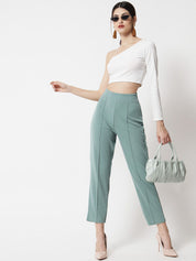 Kotty Women Green Relaxed Straight Fit High-Rise Easy Wash Trousers