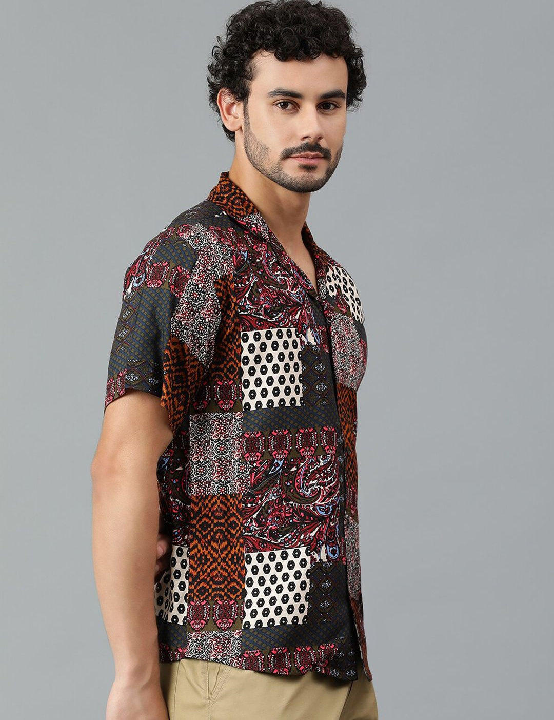 Kotty Men Cuban Collar Ethnic Motifs Printed Casual Shirt