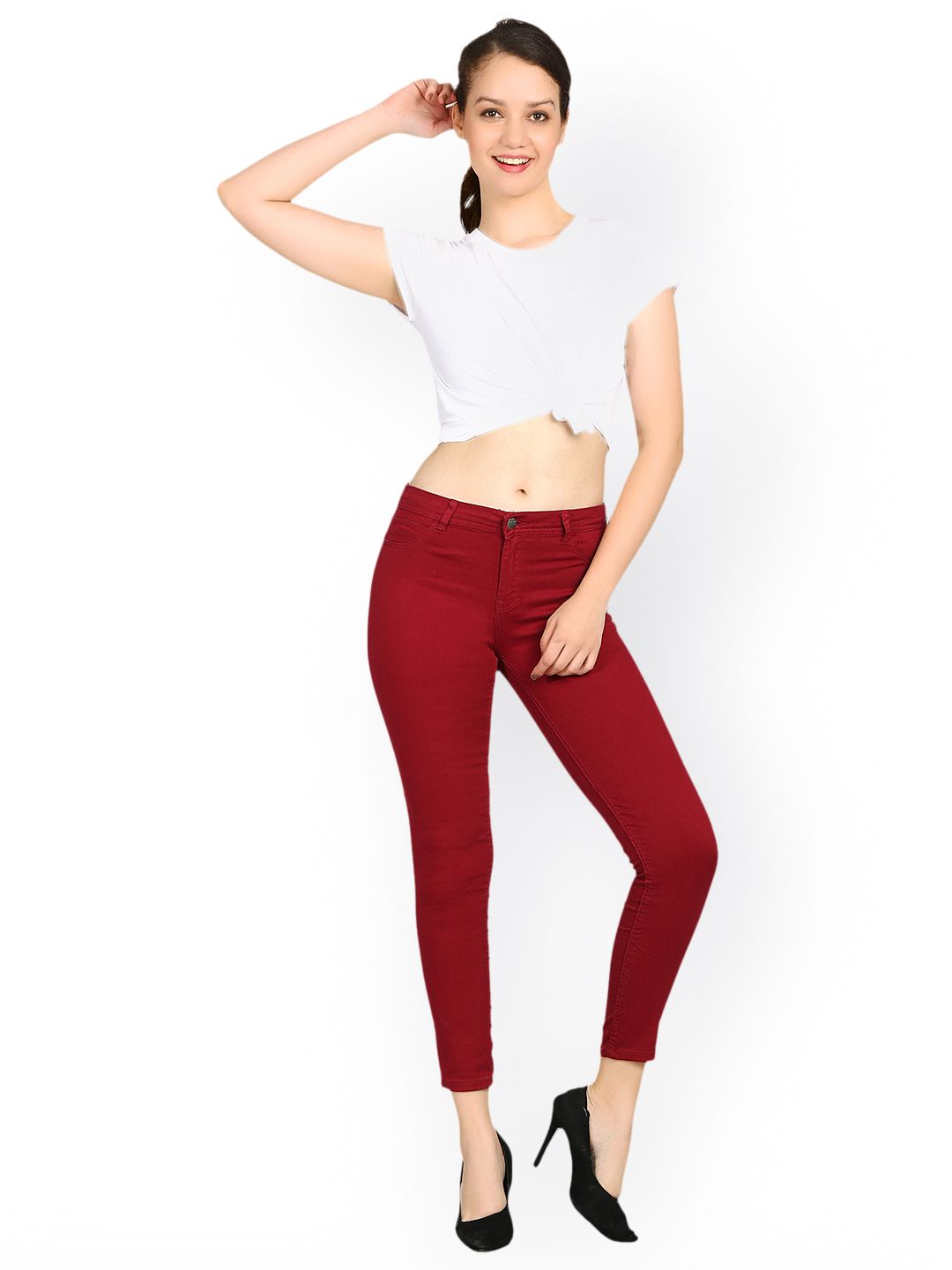 Kotty Women Maroon Skinny Fit High-Rise Clean Look Stretchable Jeans