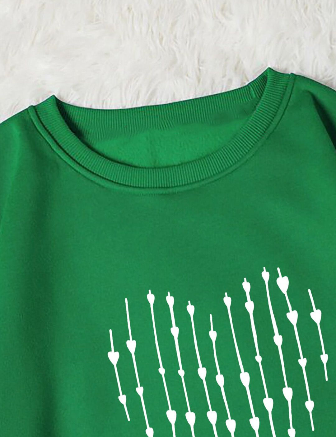 Kotty Green Geometric Printed Long Sleeves Fleece Pullover Sweatshirt