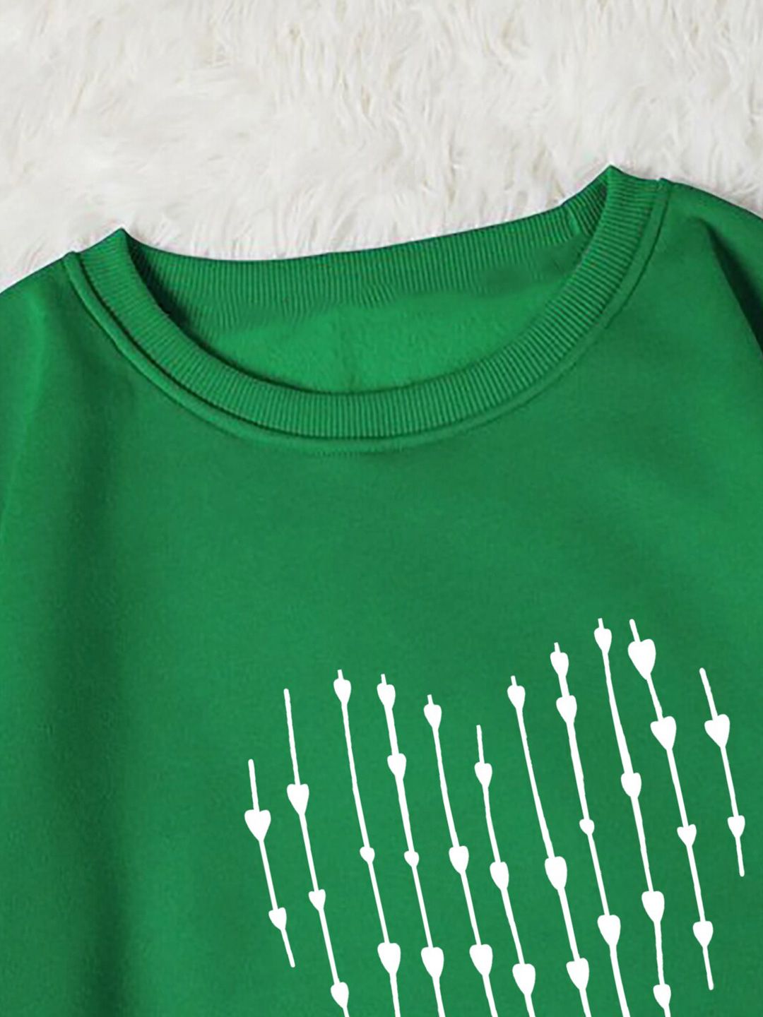 Kotty Green Geometric Printed Long Sleeves Fleece Pullover Sweatshirt