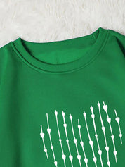 Kotty Green Geometric Printed Long Sleeves Fleece Pullover Sweatshirt