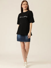 Kotty Typography Printed Drop-Shoulder Sleeves Oversized T-shirt