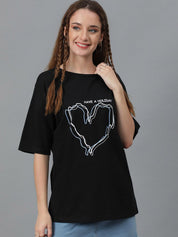 Kotty Graphic Printed Round Neck  Drop-Shoulder Sleeves Pure Cotton Oversized T-shirt