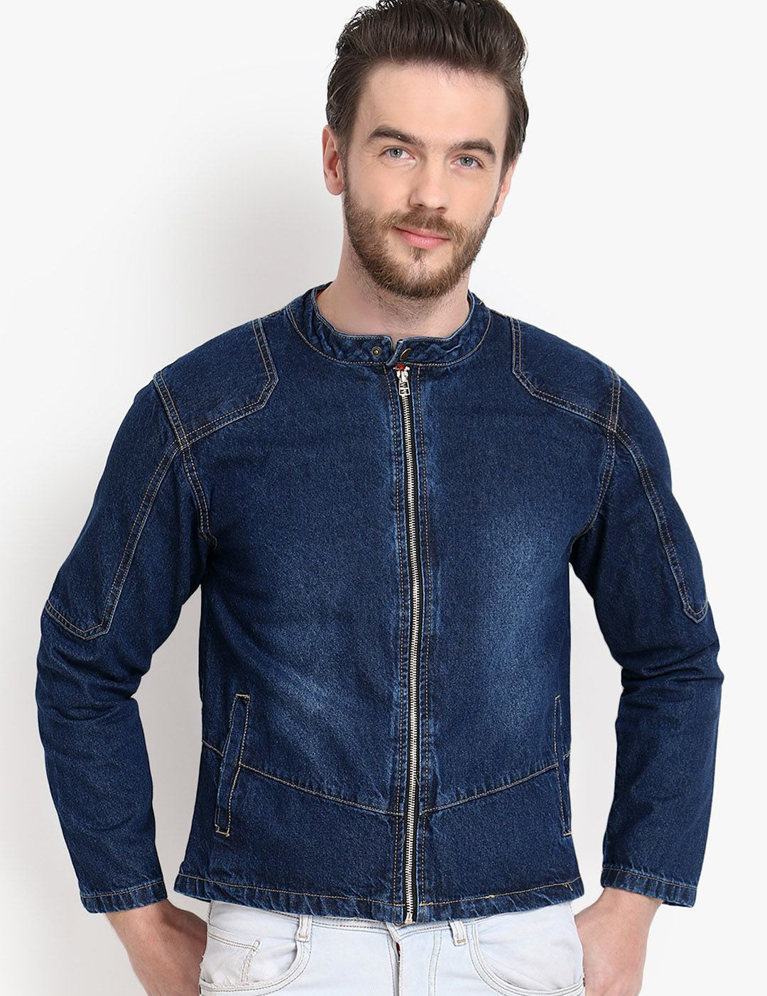 Kotty Men Blue Solid Denim Jacket