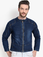 Kotty Men Blue Solid Denim Jacket