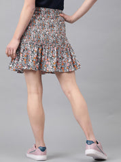 Kotty Grey Floral Printed A-line Skirt