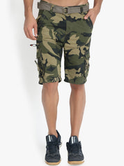 Kotty Men Green Camouflage Printed Regular Fit Cargo Shorts