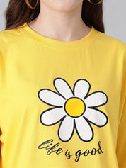 Kotty Floral Printed Drop-Shoulder Sleeves Cotton Oversized T-shirt