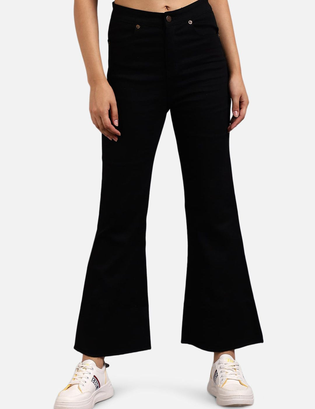 Kotty Women Black Flared High-Rise Clean Look Bootcut Jeans