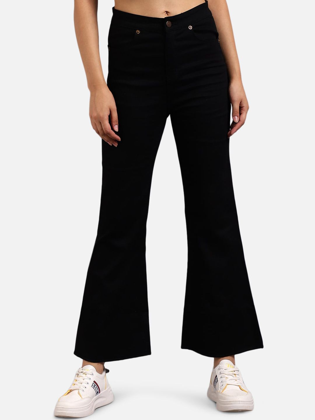 Kotty Women Black Flared High-Rise Clean Look Bootcut Jeans