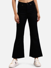 Kotty Women Black Flared High-Rise Clean Look Bootcut Jeans