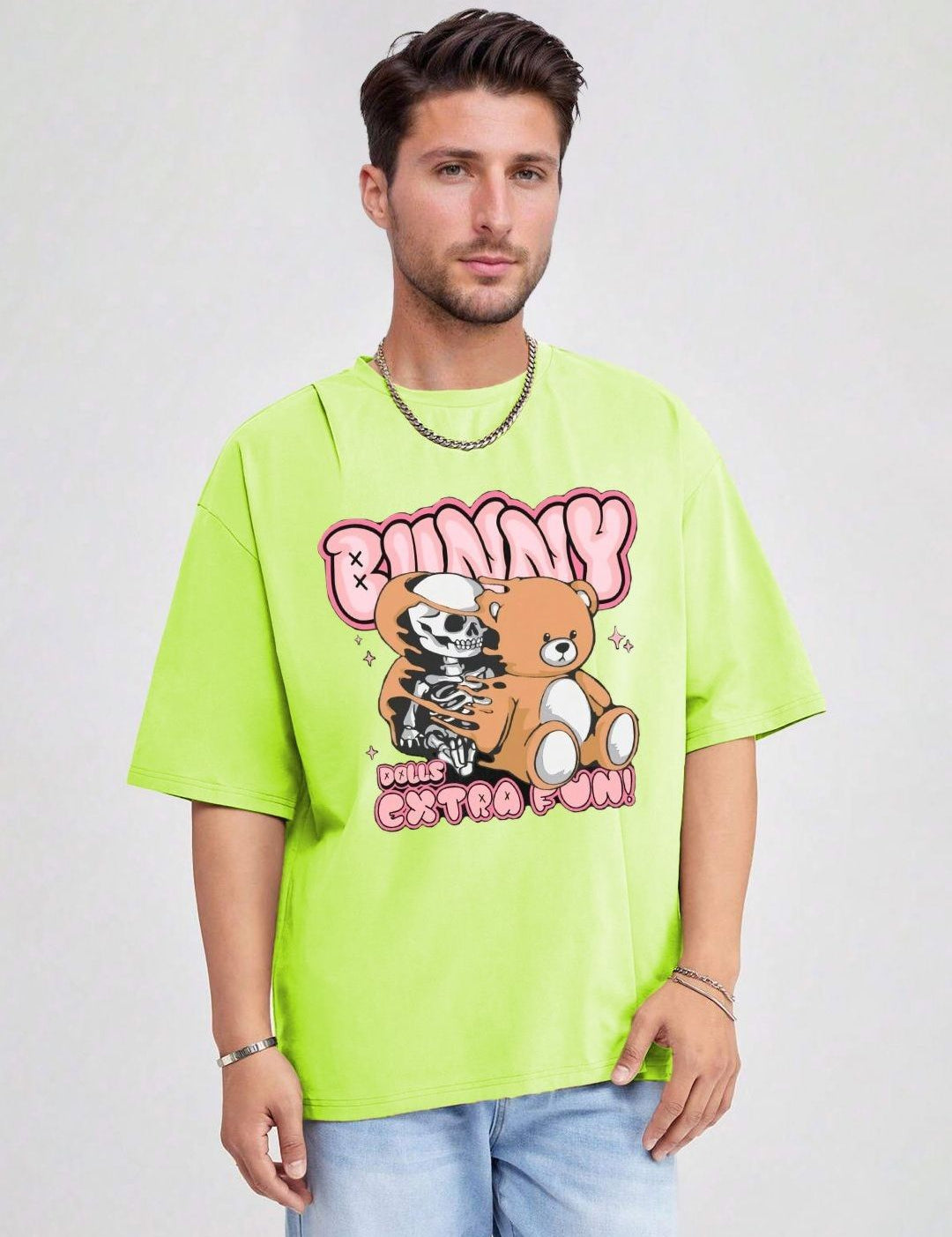 Kotty Men Printed Drop-Shoulder Sleeves Raw Edge T-shirt