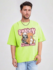 Kotty Men Printed Drop-Shoulder Sleeves Raw Edge T-shirt