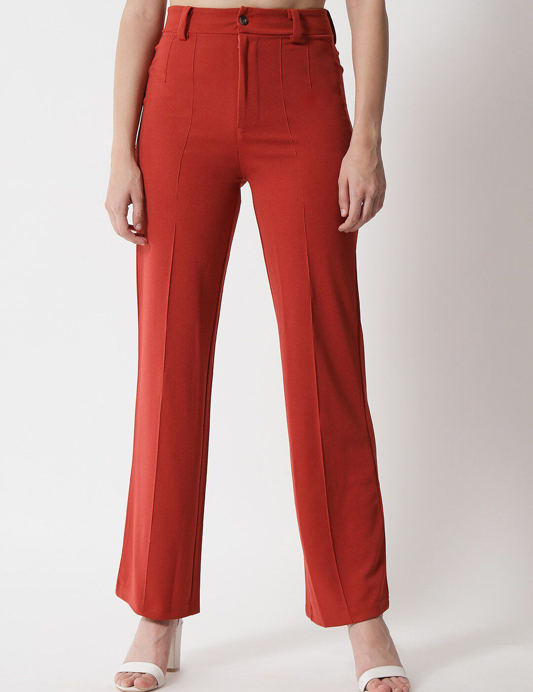 KOTTY BIZwear Women Orange Relaxed Straight Fit High-Rise Easy Wash Trousers