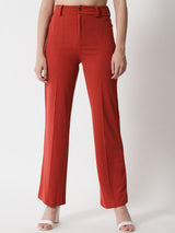 KOTTY BIZwear Women Orange Relaxed Straight Fit High-Rise Easy Wash Trousers