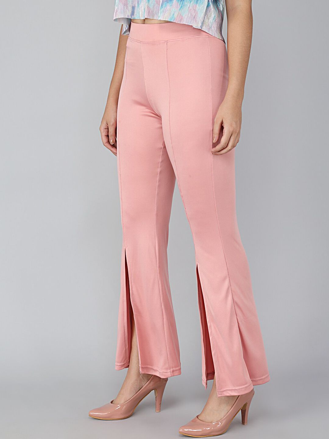 Kotty Women Pink Flared High-Rise Bootcut Trousers