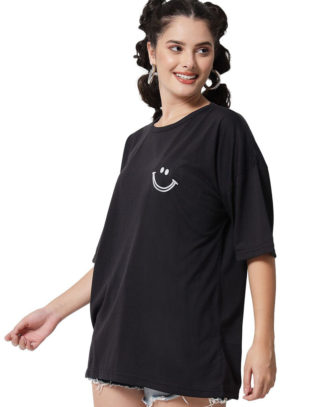 Kotty Women Graphic Printed Round Neck  Oversized T-shirt