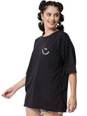 Kotty Women Graphic Printed Round Neck  Oversized T-shirt
