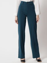 KOTTY BIZwear Women Teal Relaxed Straight Fit High-Rise Easy Wash Trousers