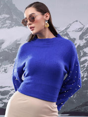 Kotty Women Ribbed Embellished Cotton Pullover