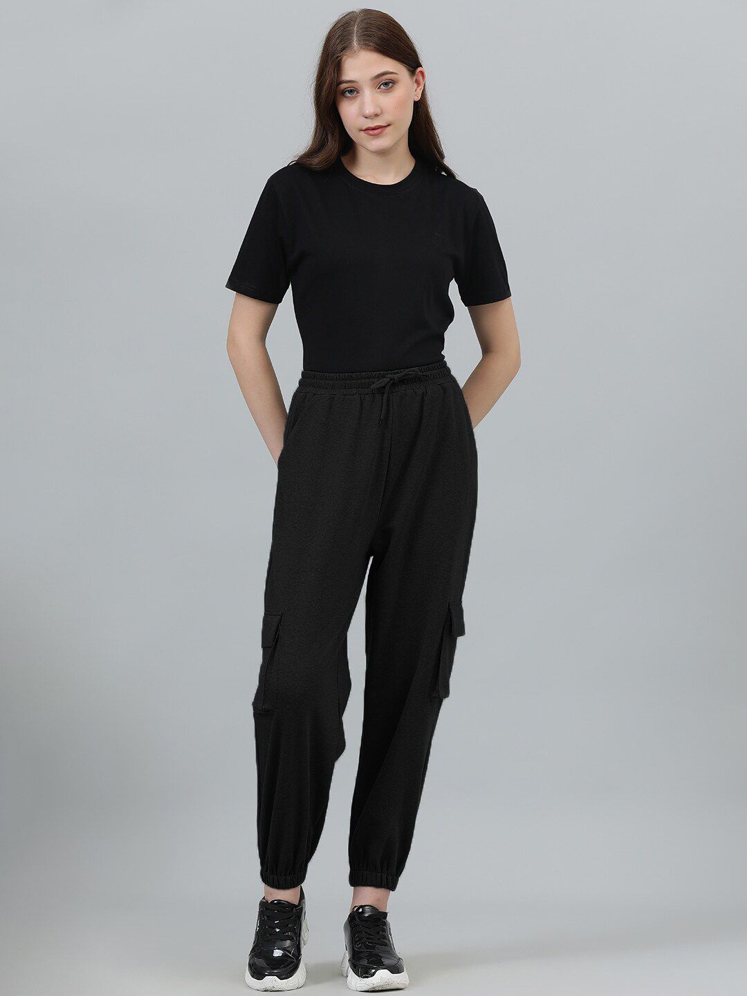 Kotty Women Black Relaxed Fit Mid-Rise Cotton Joggers