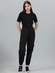 Kotty Women Black Relaxed Fit Mid-Rise Cotton Joggers