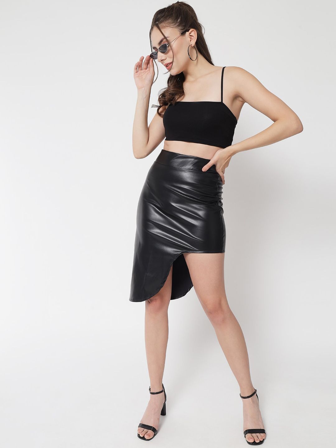 Kotty Women Black Faux Leather PU Skirt