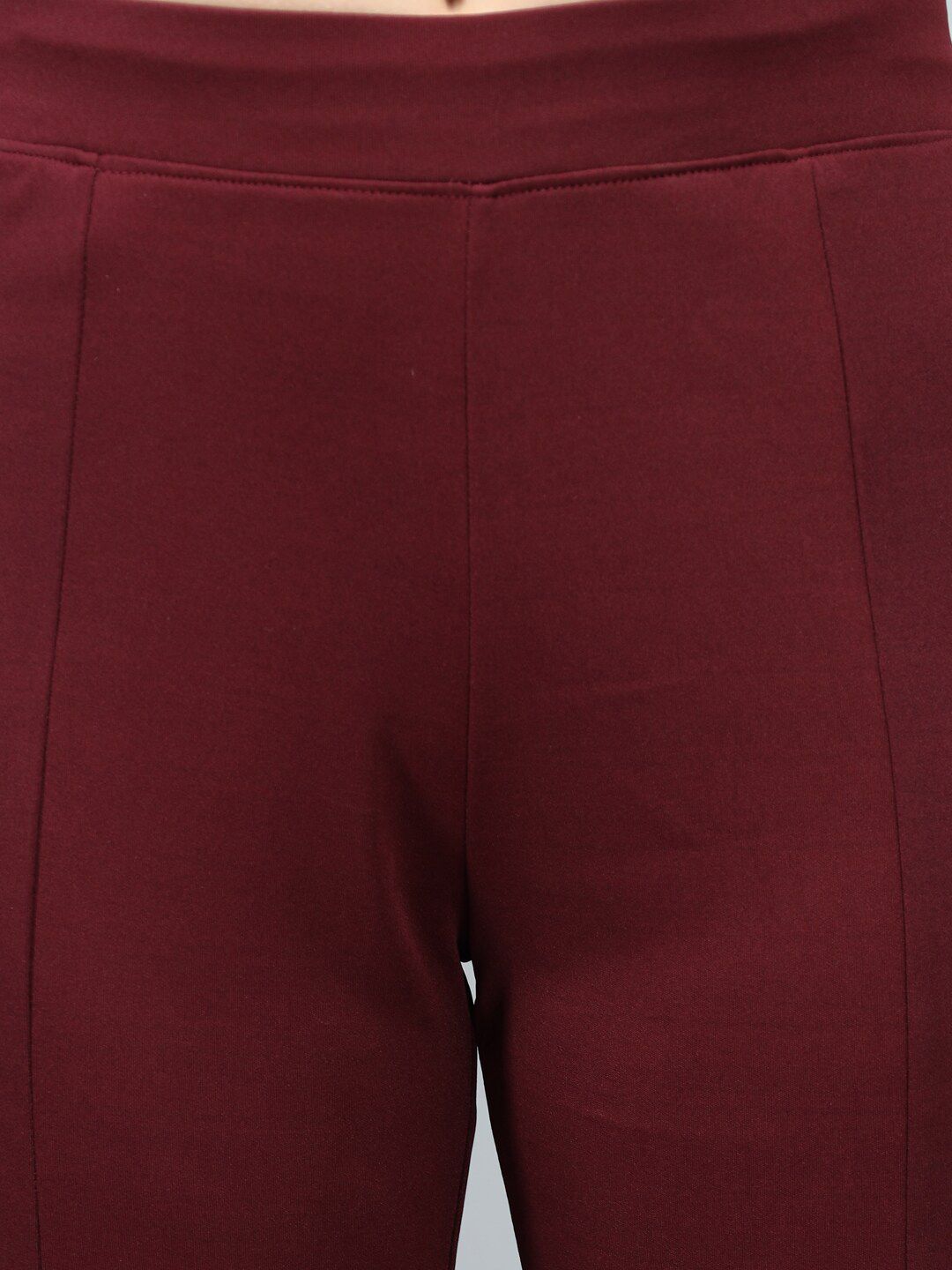 Kotty Women Maroon Flared High-Rise Bootcut Trousers