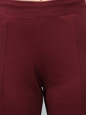 Kotty Women Maroon Flared High-Rise Bootcut Trousers