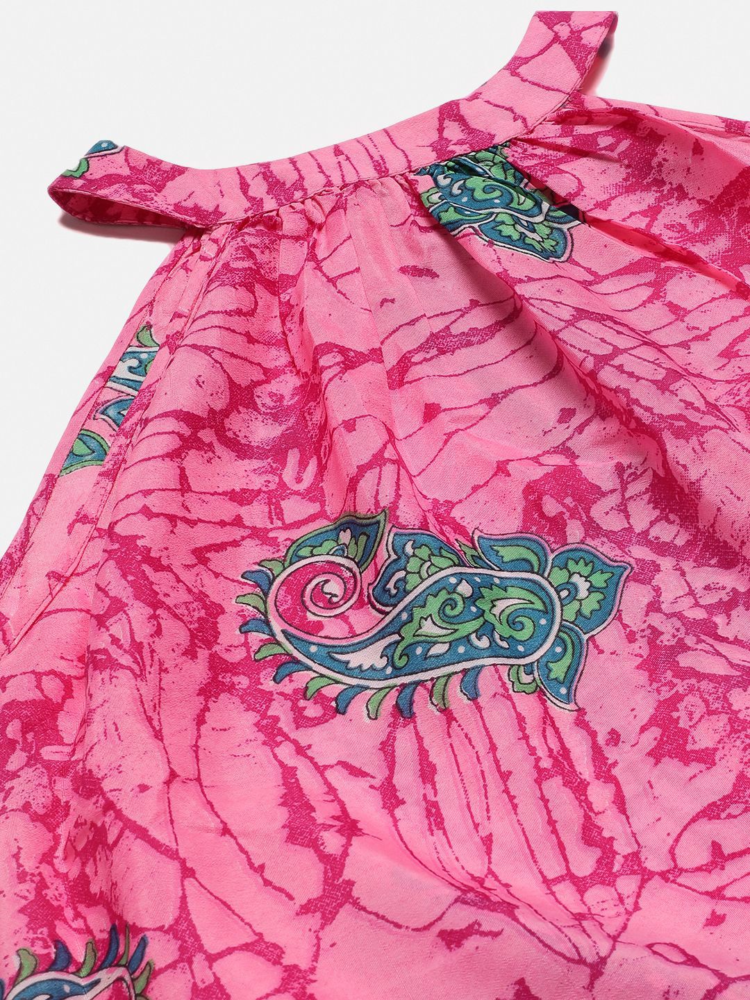 Kotty Floral Printed Halter Neck Layered Crepe Fit & Flare Midi Dress