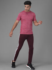Kotty Men Maroon & Grey-Melange Solid Slim-Fit Track Pants