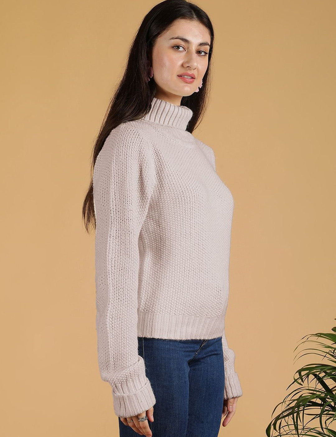 Kotty Women Turtle Neck Ribbed Pullover Sweater